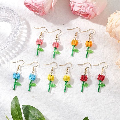 Grade A Round Glass Seed Beads Flower Dangle Earrings EJEW-MZ00451-1