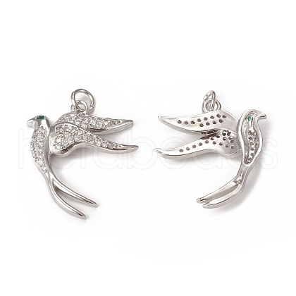 Brass Micro Pave Cubic Zirconia Bird Pendants KK-E068-VB297-1