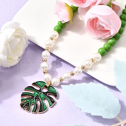 Leaf Alloy Enamel Pendant Necklaces for Women NJEW-JN05350-02-1
