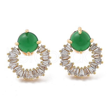 Brass Micro Pave Clear Cubic Zirconia Stud Earrings EJEW-G415-02D-G-1