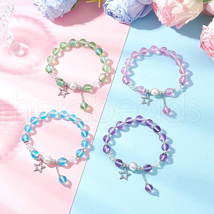 4Pcs 4 Colors Star 304 Stainless Steel Charm Bracelets BJEW-JB11879-1