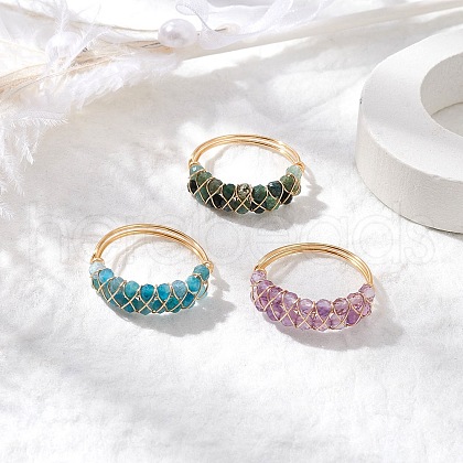 Natural Amethyst & Moss Agate & Apatite Finger Rings RJEW-TA00182-1