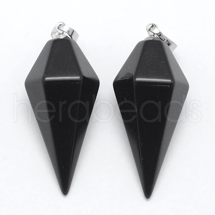 Natural Obsidian Pointed Pendants KK-E757-F-16P-1