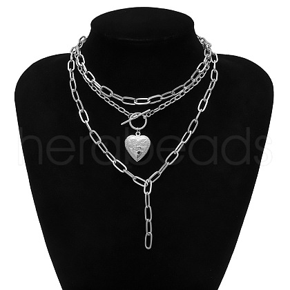 Alloy Heart Pendant 3 Layer Necklaces for Women FS-WGAC560-09-1