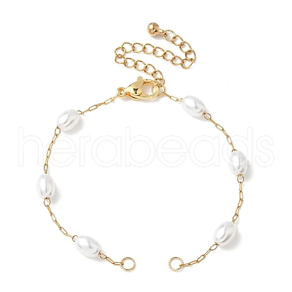 Oval ABS Imitation Pearl Beaded Chains Bracelet Making AJEW-JB01354-1