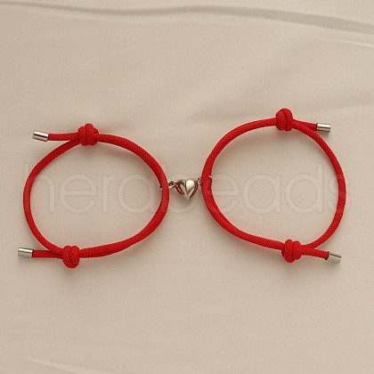 Alloy Heart-shaped Magnetic Braided Rope Bracelets for Couple Girlfriends WG59636-02-1
