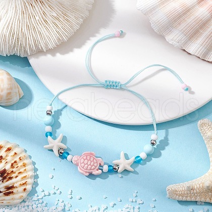 Synthetic Turquoise Bead Braided Bead Bracelets BJEW-JB11720-1