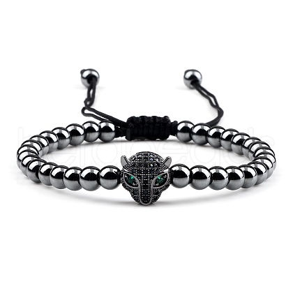 Adjustable Sweet and Cool Couples Brass Micro Pave Cubic Zirconia Leopard Braided Bead Bracelets for Women LY5940-2-1