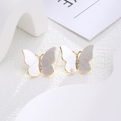 Butterfly Brass Micro Pave Clear Cubic Zirconia Stud Earrings EJEW-K308-01G-1