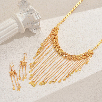 Elegant Middle Eastern Alloy Flower & Leaf Tassel Earrings & Necklaces Sets for Women EC1214-1