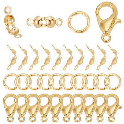 GOMAKERER 30Pcs Brass Lobster Claw Clasps with 30Pcs Open Jump Rings & 30Pcs Bead Tips KK-GO0001-13-1