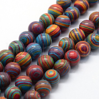 Synthetic Malachite Beads Strands G-I199-32-6mm-D-1