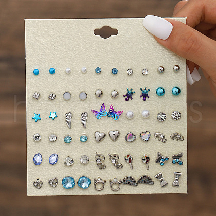 30Pairs Alloy & Plastic Imitation Imitation Pearl & Rhinestone Stud Earring Sets WGF62EF-13-1