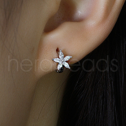 S925 Sterling Silver Flower Hoop Earrings WB4304-2-1