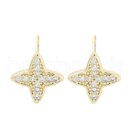 Brass Micro Pave Clear Cubic Zirconia Studs Earring for Women EJEW-S217-F02-1
