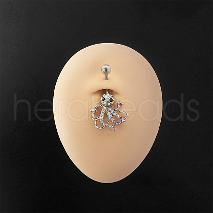 316L Surgical Stainless Steel Micro Pave Clear AB Cubic Zirconia Curved Barbell Belly Rings FS-WG2C48B-02-1