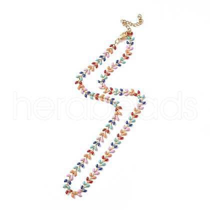 Enamel Ear of Wheat Link Chain Necklace NJEW-H169-01G-1