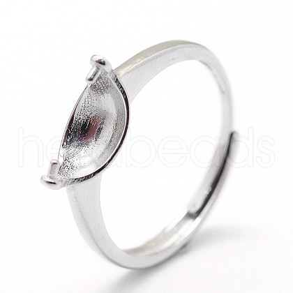 Anti-Tarnish Adjustable Rhodium Plated Sterling Silver Ring Components STER-I016-008P-1