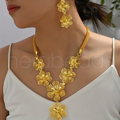 Flower Alloy Pendant Necklaces & Stud Dangle Earrings Sets FS-WGA210E-01-1
