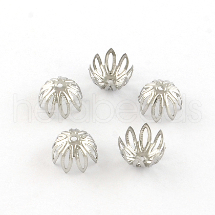 Tarnish Resistant 8-Petal Flower 304 Stainless Steel Fancy Bead Caps STAS-R083-17-1