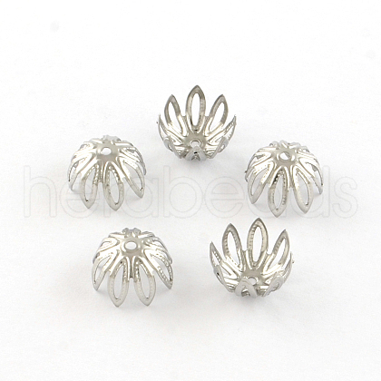 8-Petal Flower 304 Stainless Steel Fancy Bead Caps STAS-R083-17-1