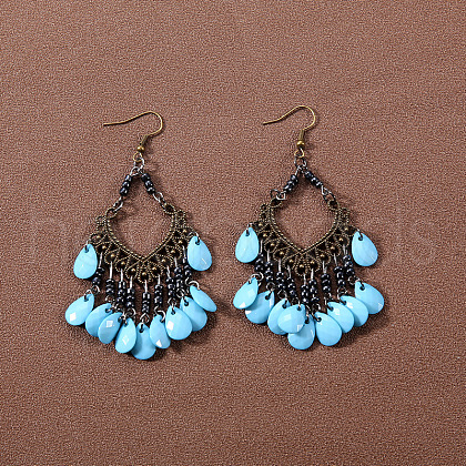 Bohemian tassel turquoise earrings JU8957-28-1