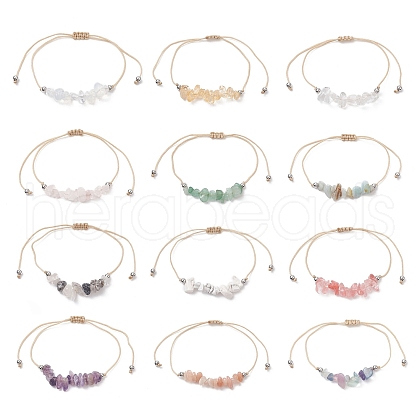 12Pcs 12 Style Natural & Synthetic Mixed Gemstone Chips Braided Bead Bracelets Set for Women BJEW-JB09333-1