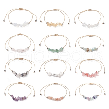 12Pcs 12 Style Natural & Synthetic Mixed Gemstone Chips Braided Bead Bracelets Set for Women BJEW-JB09333-1