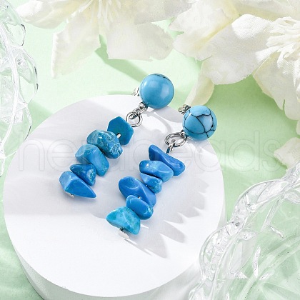 Synthetic Turquoise Dangle Stud Earrings EJEW-JE06371-01-1