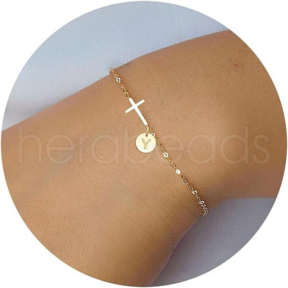 Brass Flat Round with Letter Pattern Charm Bracelets FS-WG462DF-25-1