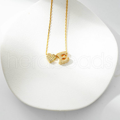 Heart Initial Brass Micro Pave Clear Cubic Zirconia Pendant Necklaces FS-WG89C2E-05-1