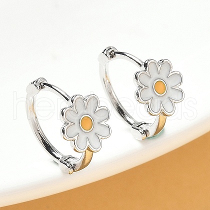 Daisy Brass Enamel Hoop Earrings for Women EJEW-G434-02P-1