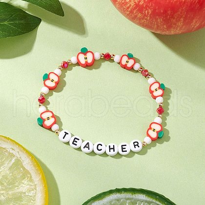 Teachers' Day Acrylic Beads Stretch Bracelets for Women BJEW-TA00609-1