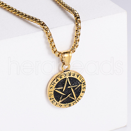 Retro Minimalist Fashion Stainless Steel Arab Rune Nordic Viking Punk Star Pendant Necklaces HG8387-3-1