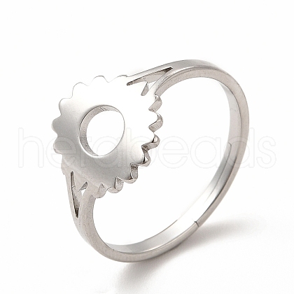 304 Stainless Steel Sunflower Adjustable Ring for Women RJEW-B027-17P-1