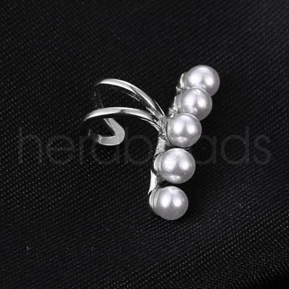 Anti-Tarnish Rhodium Plated 925 Sterling Silver Pearl Clip-on Earrings EJEW-BB72156-1