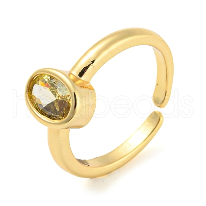 Mother's Day Rings Oval Shape Brass Micro Pave Cubic Zirconia Solitaire Ring RJEW-Q782-03G-1