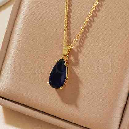 Elegant Brass Pave Glass Fashion Water Drop Pendant Necklaces BP5132-4-1