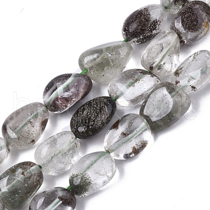 Natural Green Lodolite Quartz/Garden Quartz/Green Phantom Quartz Beads Strands G-N0326-027-1