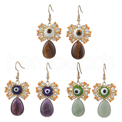 Natural Gemstone Dangle Earrings EJEW-MZ00169-1