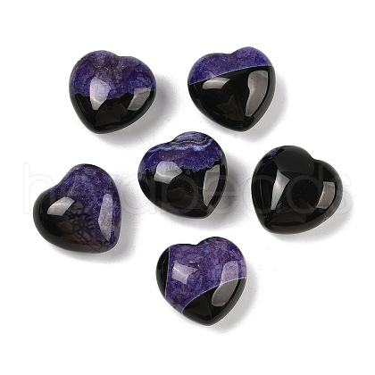 Mother's Day Gifts Natural Agate(Dyed & Heated) Heart Palm Stone G-Q021-04H-1