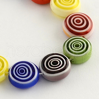 Flat Round Handmade Millefiori Glass Beads X-LK-R004-49-1