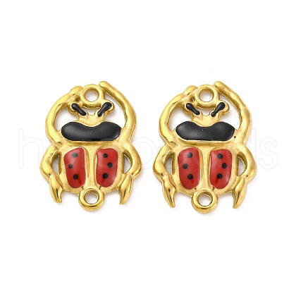 304 Stainless Steel Red & Black Enamel Ladybug Connector Charms STAS-B085-28G-1