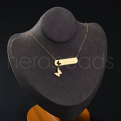 Ion Plating(IP) 304 Stainless Steel Butterfly Pendant Cable Chain Necklaces for Women NJEW-P320-01B-G-1