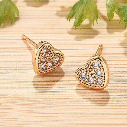 Brass Micro Pave Clear Cubic Zirconia Stud Earrings for Women EJEW-G428-25G-01-1