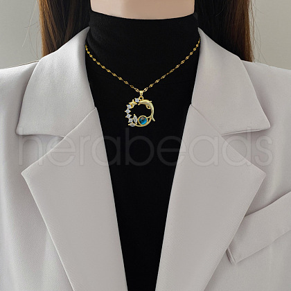 Dolphin Alloy Crystal Rhinestone Pendant Necklaces for Women FS-WG559B7-01-1