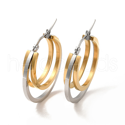 Two Tone 304 Stainless Steel Triple Circle Hoop Earrings for Women EJEW-I272-01GP-1