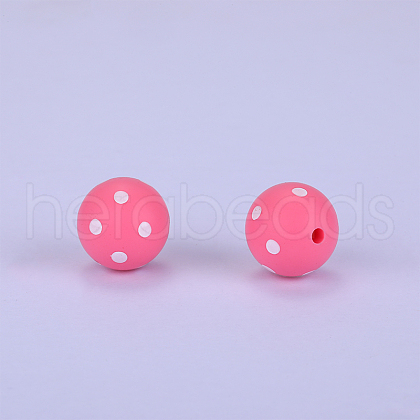 Printed Round with Polka Dot Pattern Silicone Focal Beads SI-JX0056A-135-1