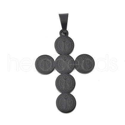 Ion Plating(IP) 304 Stainless Steel Saint Benedict Medal Cross Pendants STAS-F012-12B-1