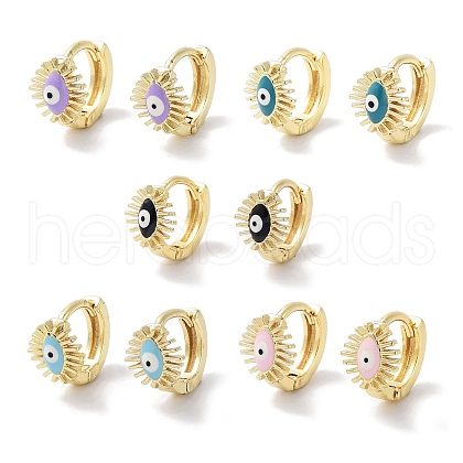 Real 18K Gold Plated Brass Enamel Evil Eye Hoop Earrings for Women EJEW-L269-130G-1